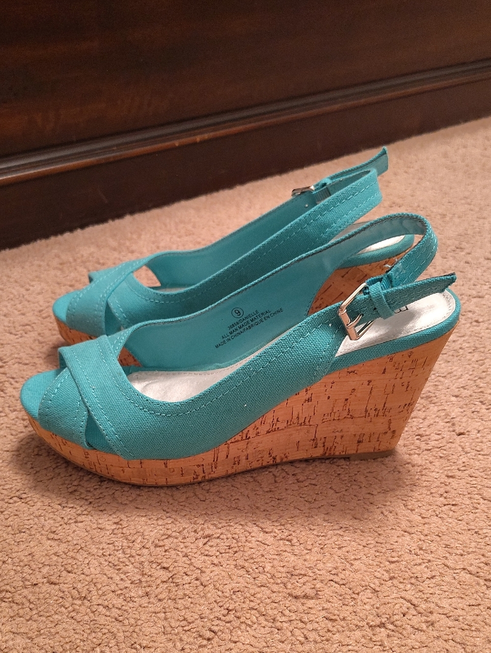 Women’s Teal Slingback Cork Wedge